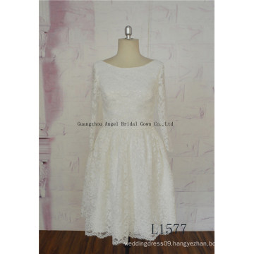 Long Sleeve France Style Real Photo Appliques Short Wedding Dress